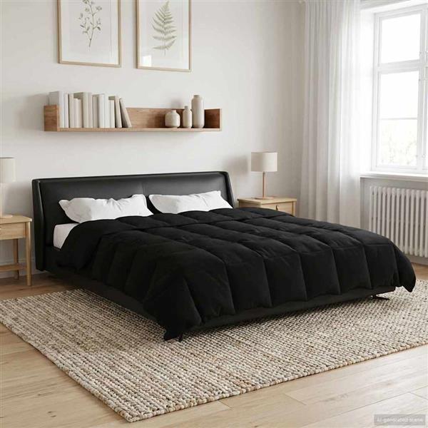 Grote foto vidaxl zomer dekbed gekwilt zwart 200 x 220 cm microfiber huis en inrichting bedden