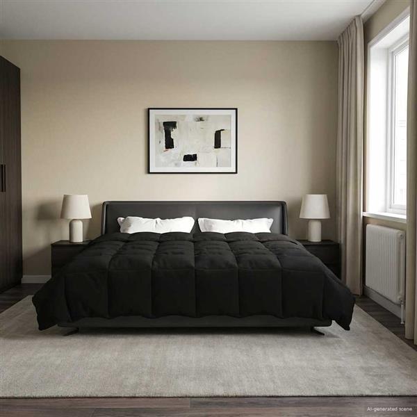 Grote foto vidaxl zomer dekbed gekwilt zwart 200 x 200 cm microfiber huis en inrichting bedden