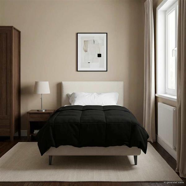 Grote foto vidaxl zomer dekbed gekwilt zwart 155 x 200 cm microfiber huis en inrichting bedden