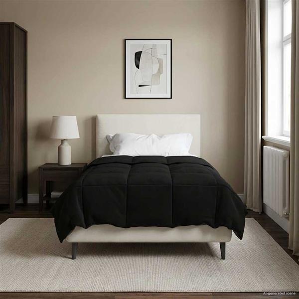 Grote foto vidaxl zomer dekbed gekwilt zwart 135 x 200 cm microfiber huis en inrichting bedden
