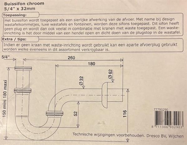 Grote foto sanivesk buissifon messing 5 4 x32mm doe het zelf en verbouw sanitair