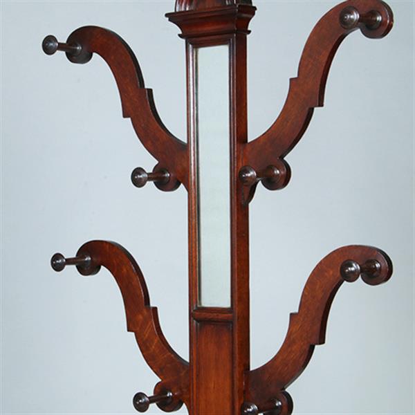 Grote foto engelse victoriaans staande kapstok tree coat rack met spiegeltje ca 1875 eikenhout no.381205 antiek en kunst spiegels