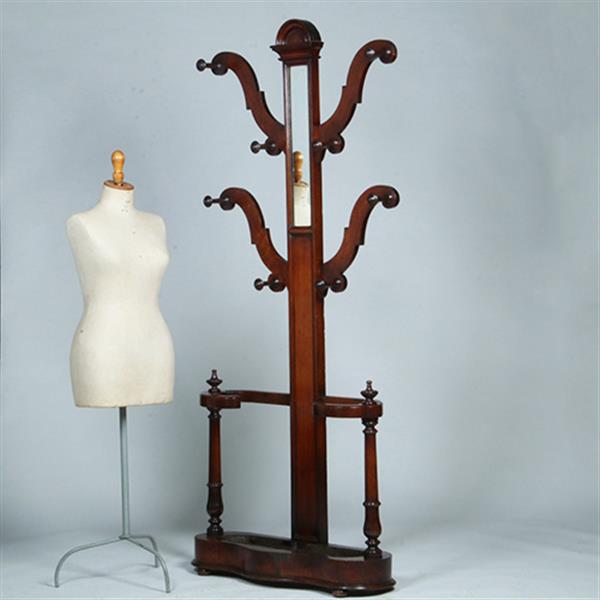 Grote foto engelse victoriaans staande kapstok tree coat rack met spiegeltje ca 1875 eikenhout no.381205 antiek en kunst spiegels