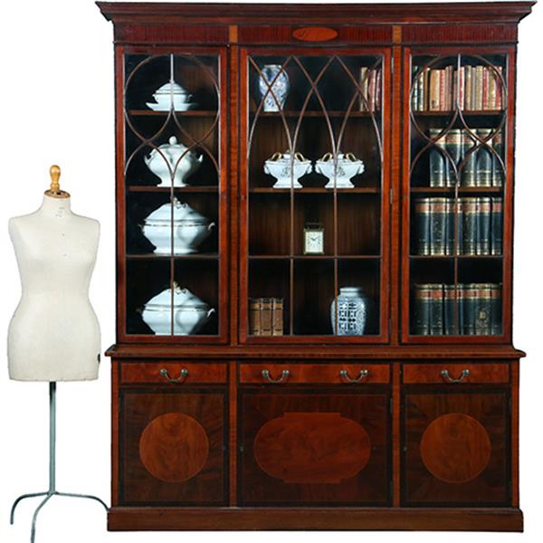 Grote foto engels mahonie 6 deurs bibliotheekkast of porseleinkast rijk ingelegd no.381235 antiek en kunst stoelen en banken