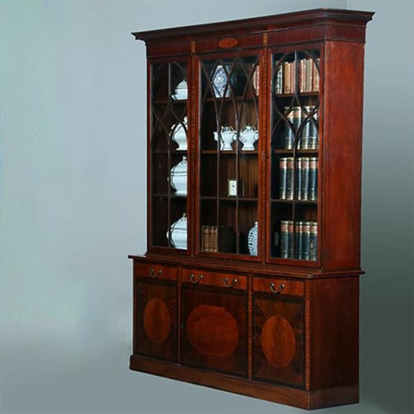 Grote foto engels mahonie 6 deurs bibliotheekkast of porseleinkast rijk ingelegd no.381235 antiek en kunst stoelen en banken