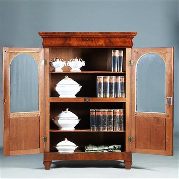 Grote foto biedermeier boekenkastje met getoogde ruiten uitneembare bespanning ca 1830 mahonie no.380320 antiek en kunst stoelen en banken