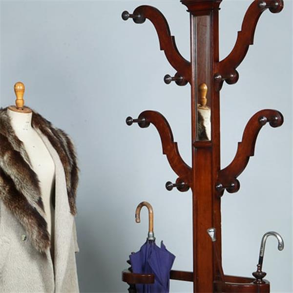 Grote foto engelse victoriaans staande kapstok tree coat rack met spiegeltje ca 1875 eikenhout no.381205 antiek en kunst spiegels