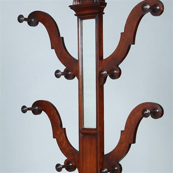 Grote foto engelse victoriaans staande kapstok tree coat rack met spiegeltje ca 1875 eikenhout no.381205 antiek en kunst spiegels