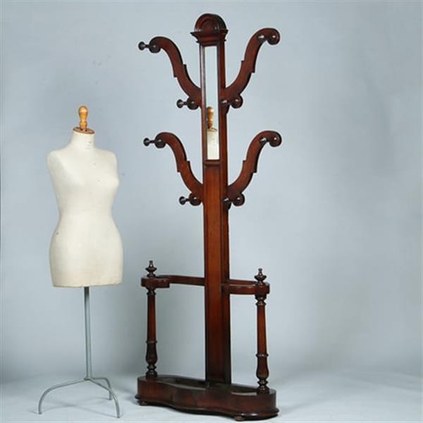 Grote foto engelse victoriaans staande kapstok tree coat rack met spiegeltje ca 1875 eikenhout no.381205 antiek en kunst spiegels