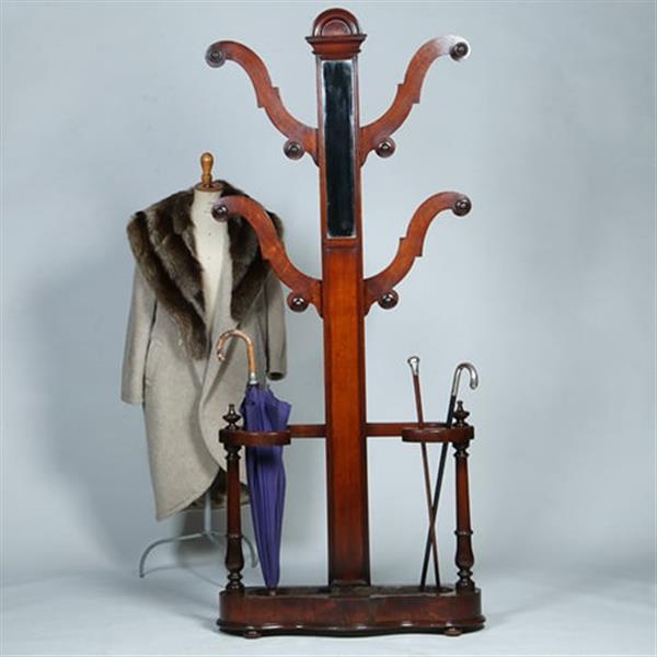Grote foto engelse victoriaans staande kapstok tree coat rack met spiegeltje ca 1875 eikenhout no.381205 antiek en kunst spiegels