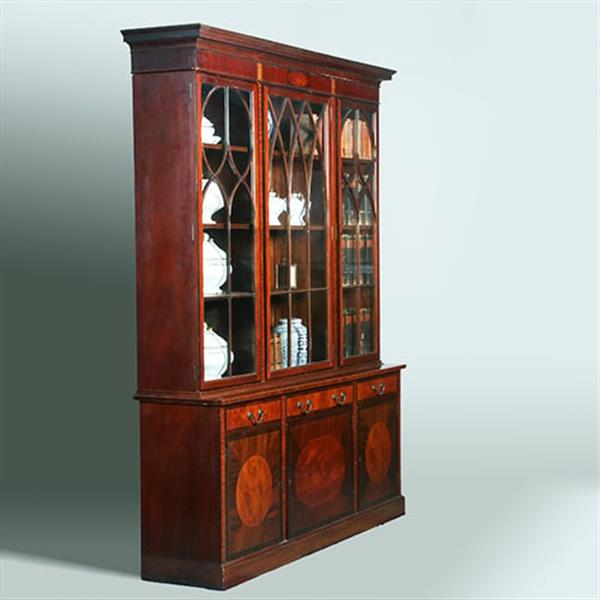 Grote foto engels mahonie 6 deurs bibliotheekkast of porseleinkast rijk ingelegd no.381235 antiek en kunst stoelen en banken