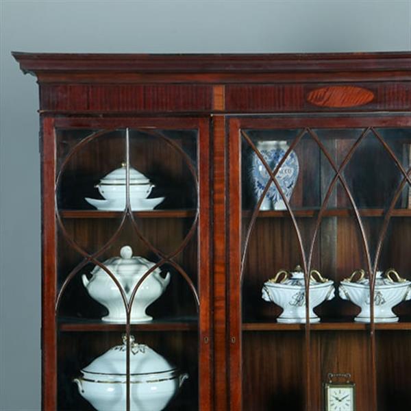 Grote foto engels mahonie 6 deurs bibliotheekkast of porseleinkast rijk ingelegd no.381235 antiek en kunst stoelen en banken