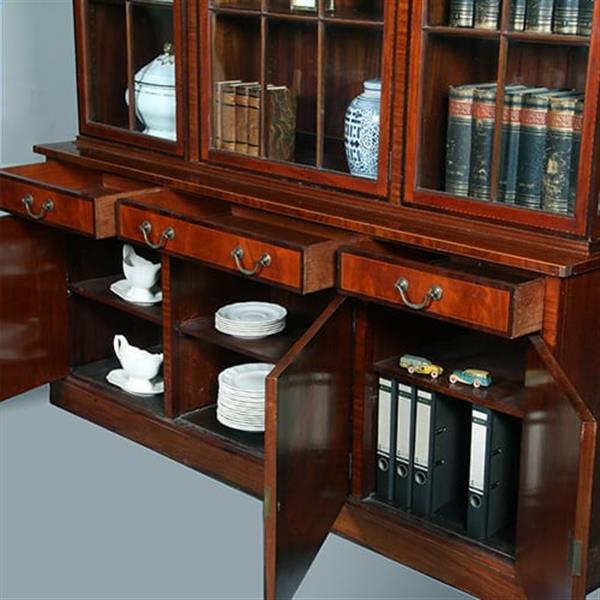 Grote foto engels mahonie 6 deurs bibliotheekkast of porseleinkast rijk ingelegd no.381235 antiek en kunst stoelen en banken