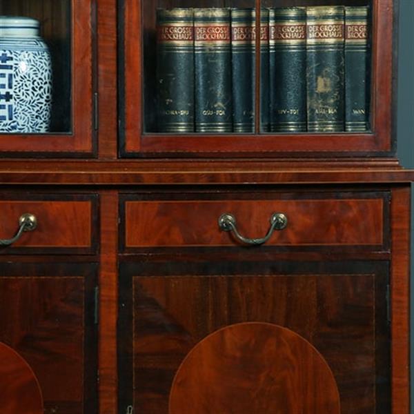 Grote foto engels mahonie 6 deurs bibliotheekkast of porseleinkast rijk ingelegd no.381235 antiek en kunst stoelen en banken