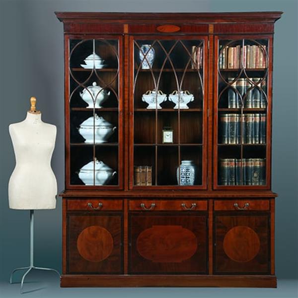 Grote foto engels mahonie 6 deurs bibliotheekkast of porseleinkast rijk ingelegd no.381235 antiek en kunst stoelen en banken