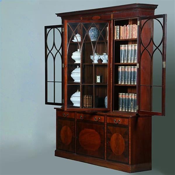 Grote foto engels mahonie 6 deurs bibliotheekkast of porseleinkast rijk ingelegd no.381235 antiek en kunst stoelen en banken