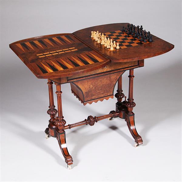 Grote foto victoriaanse speeltafel schaaktafel wortelnoten en ebben ca 1870 no.342020 antiek en kunst stoelen en banken