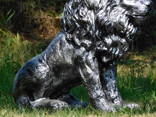 Grote foto prachtig beeld van een leeuw polystone zilver grijs mooi in detail tuin en terras tuindecoratie