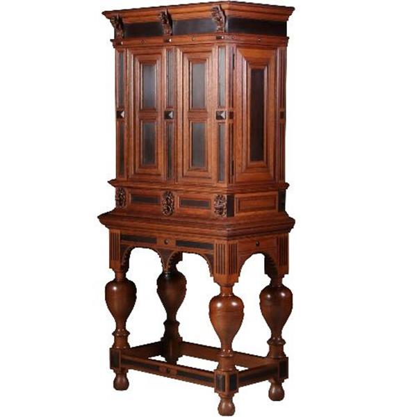 Grote foto antieke kast hollands tafelkastje driezijdig zeer fraai in eiken met ebbenhout ca.1870. no.5507 antiek en kunst stoelen en banken