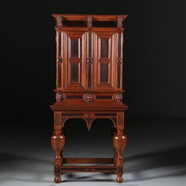 Grote foto antieke kast hollands tafelkastje driezijdig zeer fraai in eiken met ebbenhout ca.1870. no.5507 antiek en kunst stoelen en banken