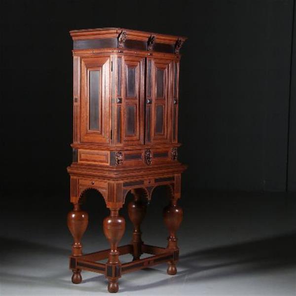 Grote foto antieke kast hollands tafelkastje driezijdig zeer fraai in eiken met ebbenhout ca.1870. no.5507 antiek en kunst stoelen en banken