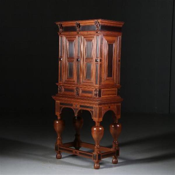 Grote foto antieke kast hollands tafelkastje driezijdig zeer fraai in eiken met ebbenhout ca.1870. no.5507 antiek en kunst stoelen en banken