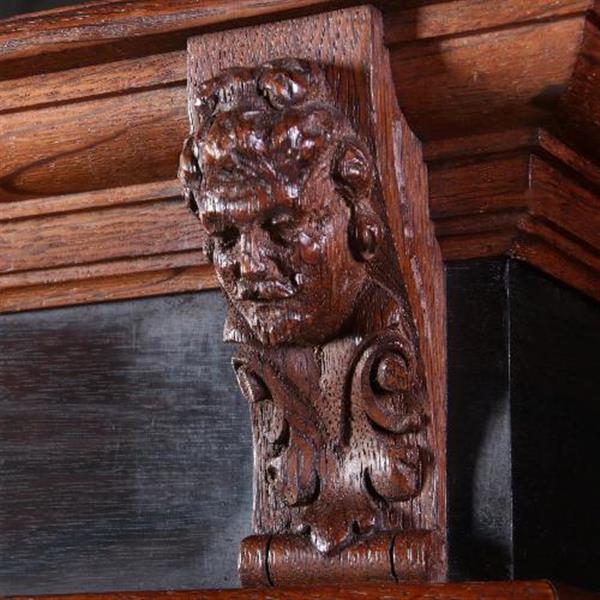 Grote foto antieke kast hollands tafelkastje driezijdig zeer fraai in eiken met ebbenhout ca.1870. no.5507 antiek en kunst stoelen en banken