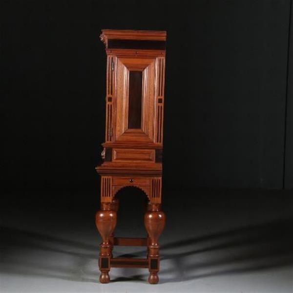 Grote foto antieke kast hollands tafelkastje driezijdig zeer fraai in eiken met ebbenhout ca.1870. no.5507 antiek en kunst stoelen en banken