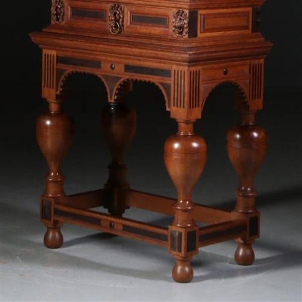 Grote foto antieke kast hollands tafelkastje driezijdig zeer fraai in eiken met ebbenhout ca.1870. no.5507 antiek en kunst stoelen en banken