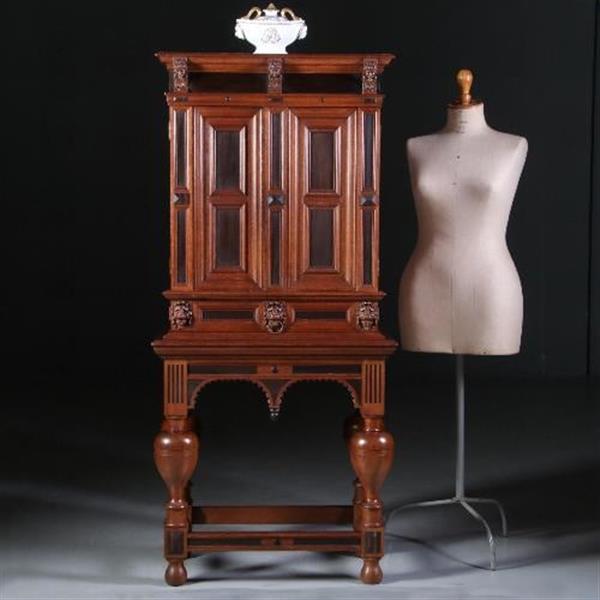 Grote foto antieke kast hollands tafelkastje driezijdig zeer fraai in eiken met ebbenhout ca.1870. no.5507 antiek en kunst stoelen en banken