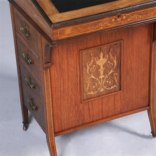 Grote foto engelse notenhouten davenport ca 1880 met blond inlegwerk en div vakjes no.381225 antiek en kunst overige in antiek gebruiksvoorwerpen