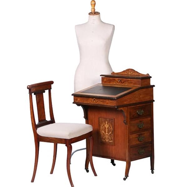 Grote foto engelse notenhouten davenport ca 1880 met blond inlegwerk en div vakjes no.381225 antiek en kunst overige in antiek gebruiksvoorwerpen