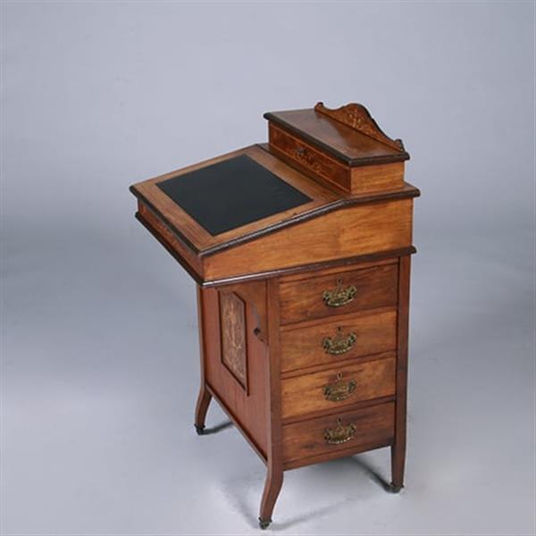 Grote foto engelse notenhouten davenport ca 1880 met blond inlegwerk en div vakjes no.381225 antiek en kunst overige in antiek gebruiksvoorwerpen