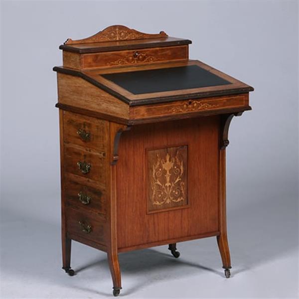 Grote foto engelse notenhouten davenport ca 1880 met blond inlegwerk en div vakjes no.381225 antiek en kunst overige in antiek gebruiksvoorwerpen