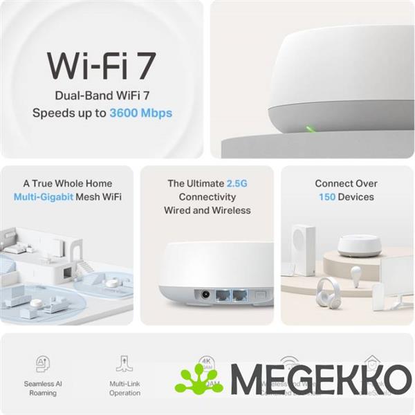Grote foto tp link deco be25 1 pack mesh wifi systeem dual band 2.4 ghz 5 ghz wi fi 7 802.11be wit 2 int computers en software netwerkkaarten routers en switches
