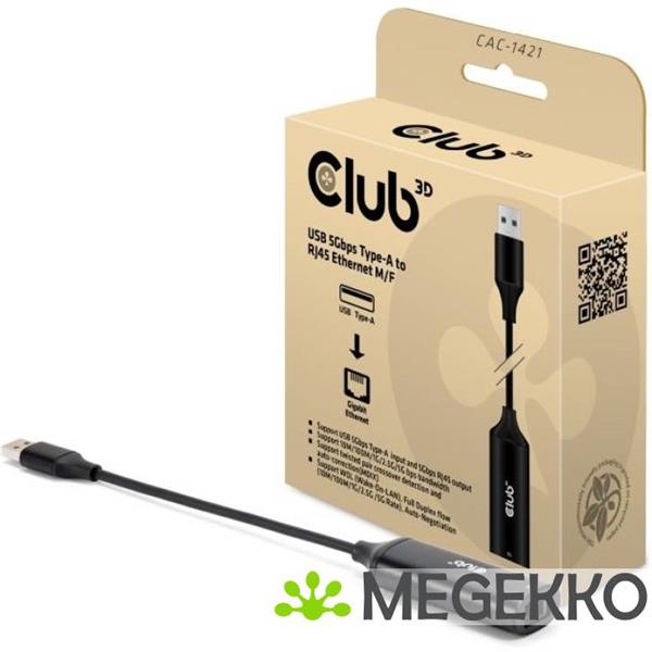 Grote foto club3d usb 5gbps type a to rj45 ethernet m f adapter computers en software netwerkkaarten routers en switches
