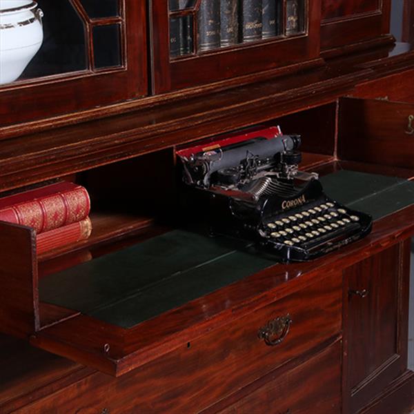 Grote foto engels mahonie breakfront bibliotheek of porseleinkast met schrijfklep no.381235 antiek en kunst stoelen en banken