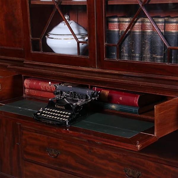 Grote foto engels mahonie breakfront bibliotheek of porseleinkast met schrijfklep no.381235 antiek en kunst stoelen en banken