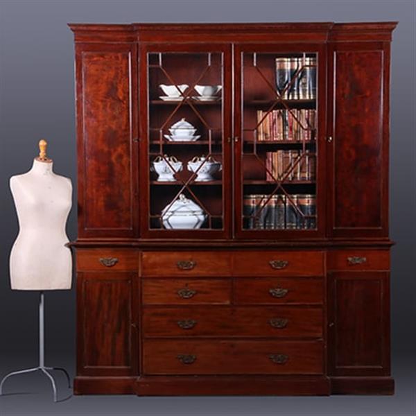 Grote foto engels mahonie breakfront bibliotheek of porseleinkast met schrijfklep no.381235 antiek en kunst stoelen en banken