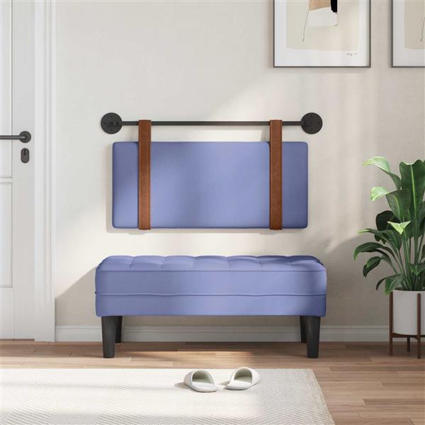 Grote foto vidaxl hangend hoofdeinde effen jeans blauw 90 x 40 cm bewerkt hout antiek en kunst stoelen en banken