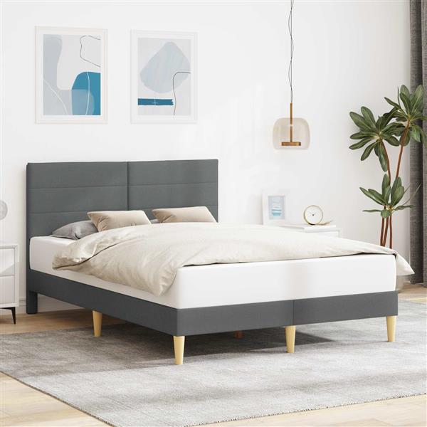 Grote foto vidaxl bedframe met hoofdeinde donkergrijs 140 x 200 cm stof antiek en kunst stoelen en banken