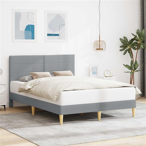 Grote foto vidaxl bedframe met hoofdeinde lichtgrijs 140 x 200 cm stof antiek en kunst stoelen en banken