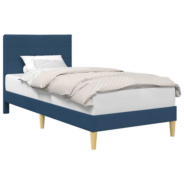 Grote foto vidaxl bedframe met hoofdeinde blauw 100 x 200 cm stof antiek en kunst stoelen en banken