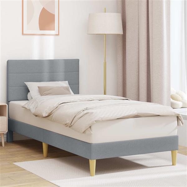Grote foto vidaxl bedframe met hoofdeinde lichtgrijs 90 x 190 cm stof antiek en kunst stoelen en banken