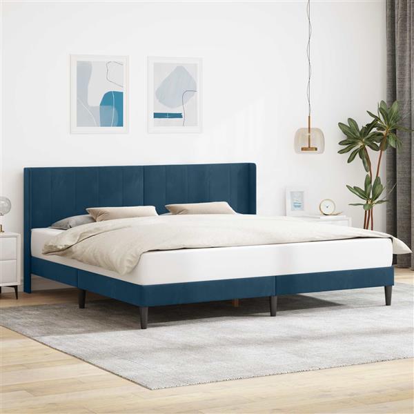 Grote foto vidaxl bedframe met hoofdeinde blauw 180 x 200 cm fluweel antiek en kunst stoelen en banken