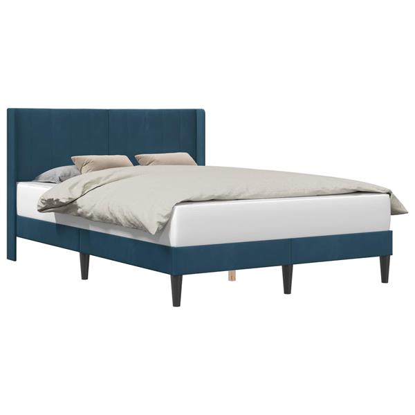 Grote foto vidaxl bedframe met hoofdeinde blauw 160 x 200 cm fluweel antiek en kunst stoelen en banken