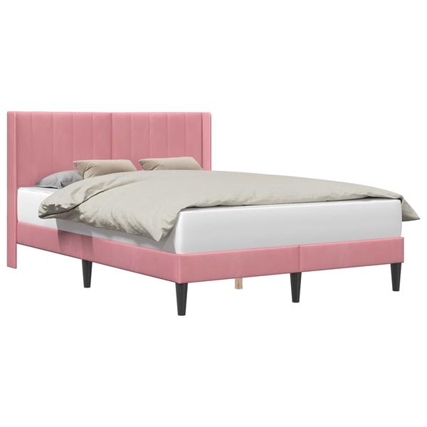 Grote foto vidaxl bedframe met hoofdeinde roze 160 x 200 cm fluweel antiek en kunst stoelen en banken