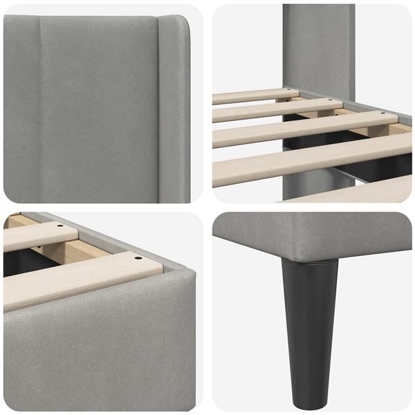 Grote foto vidaxl bedframe met hoofdeinde lichtgrijs 160 x 200 cm fluweel antiek en kunst stoelen en banken