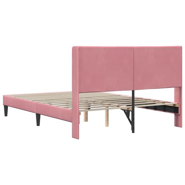 Grote foto vidaxl bedframe met hoofdeinde roze 140 x 200 cm fluweel antiek en kunst stoelen en banken