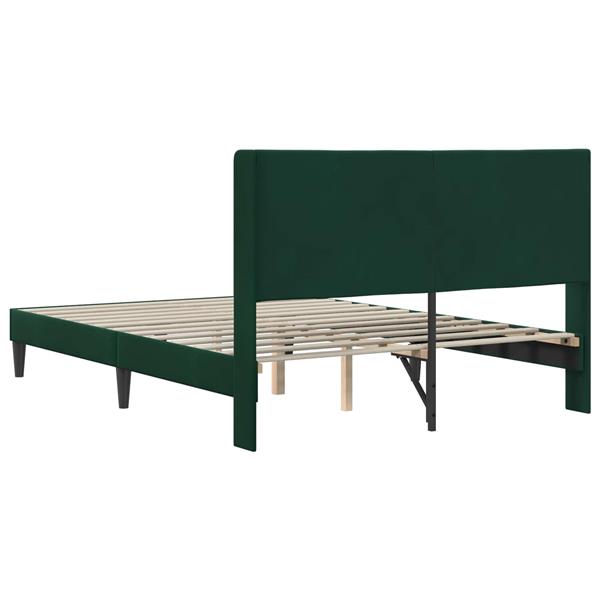 Grote foto vidaxl bedframe met hoofdeinde donkergroen 140 x 200 cm fluweel antiek en kunst stoelen en banken